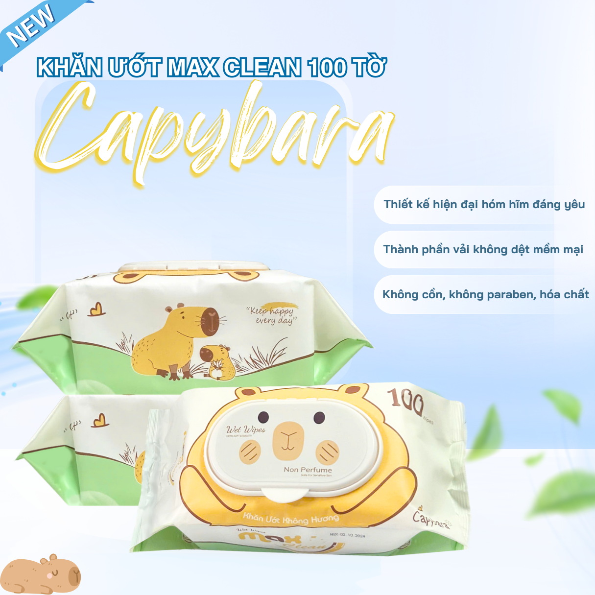Combo 3 gói khăn giấy ướt Max Clean 100 tờ không hương màu ngẫu nhiên