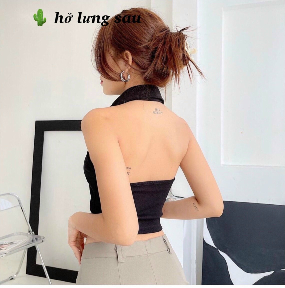 Áo Croptop Yếm Cổ Bẻ Hở Lưng Sau Siêu Sang TTPK0039