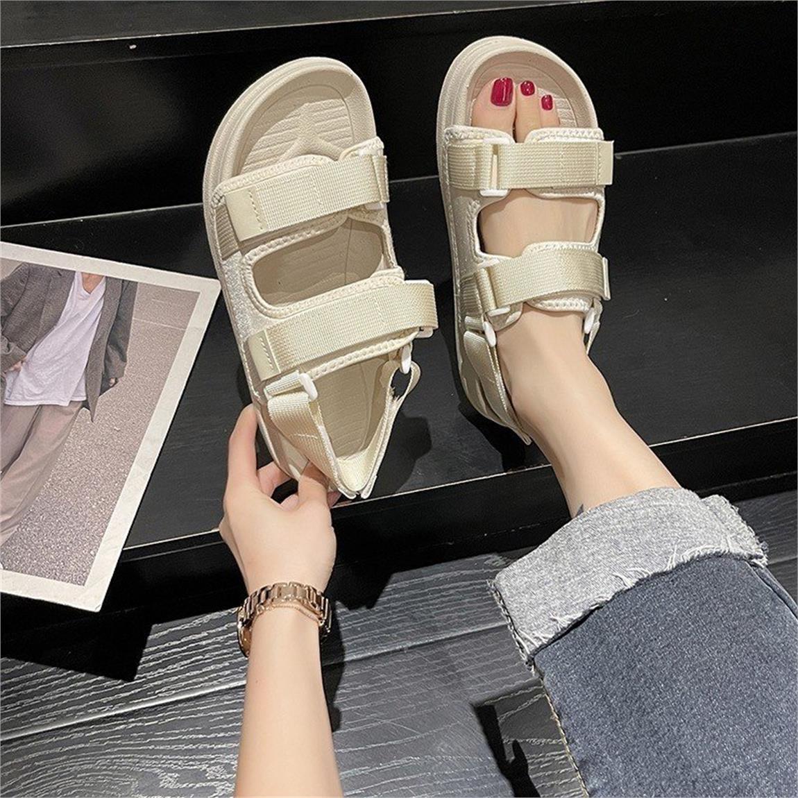 Giày Sandal Nữ MWC 2991 - Sandal 2 Quai Ngang Quai Dán Đế Bằng Thời Trang