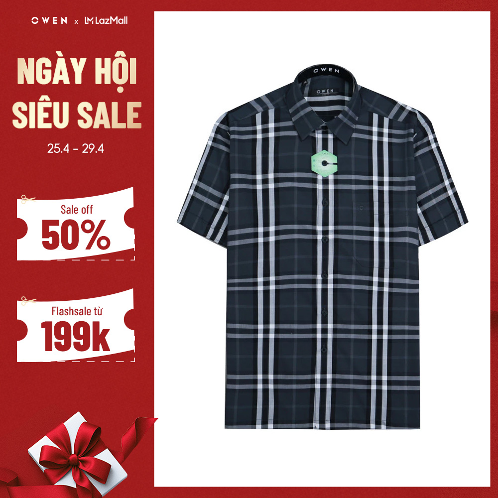 OWEN - Áo sơ mi ngắn tay Body Fit AB230354NT màu Xanh lá chất liệu Mint-Polyester