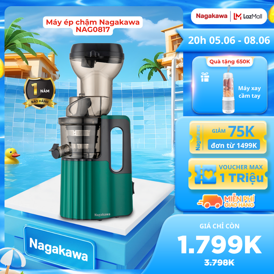 Máy ép chậm Nagakawa NAG0817dung tích 300ml công suất 150w đa chức năng ép nước - sinh tố - làm kem 
