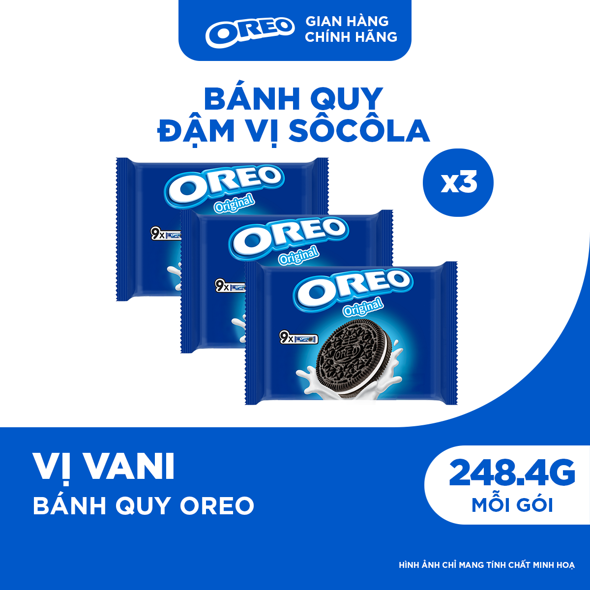 Combo 3 Bánh Quy Sôcôla OREO Vị Vani 248.4G