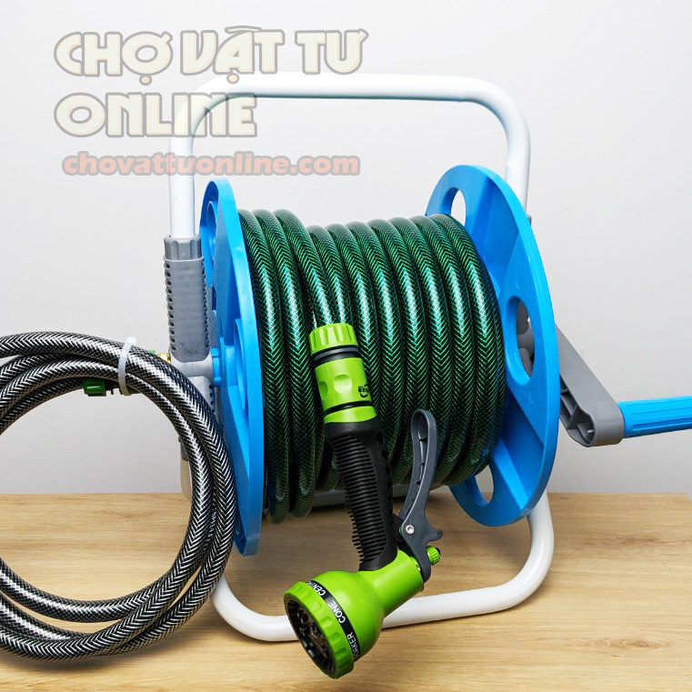 Bộ rulo khung cuộn ống dẫn nước xanh ngọc bích 16.5mm dây 20m 30m kèm súng xịt nước 7 chế đô chất lư