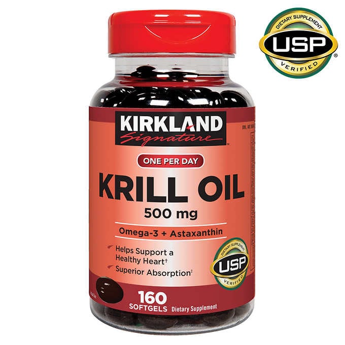 [HCM]Dầu nhuyễn thể dầu tôm Kirkland Signature Krill Oil 500 mg. 160 Softgels