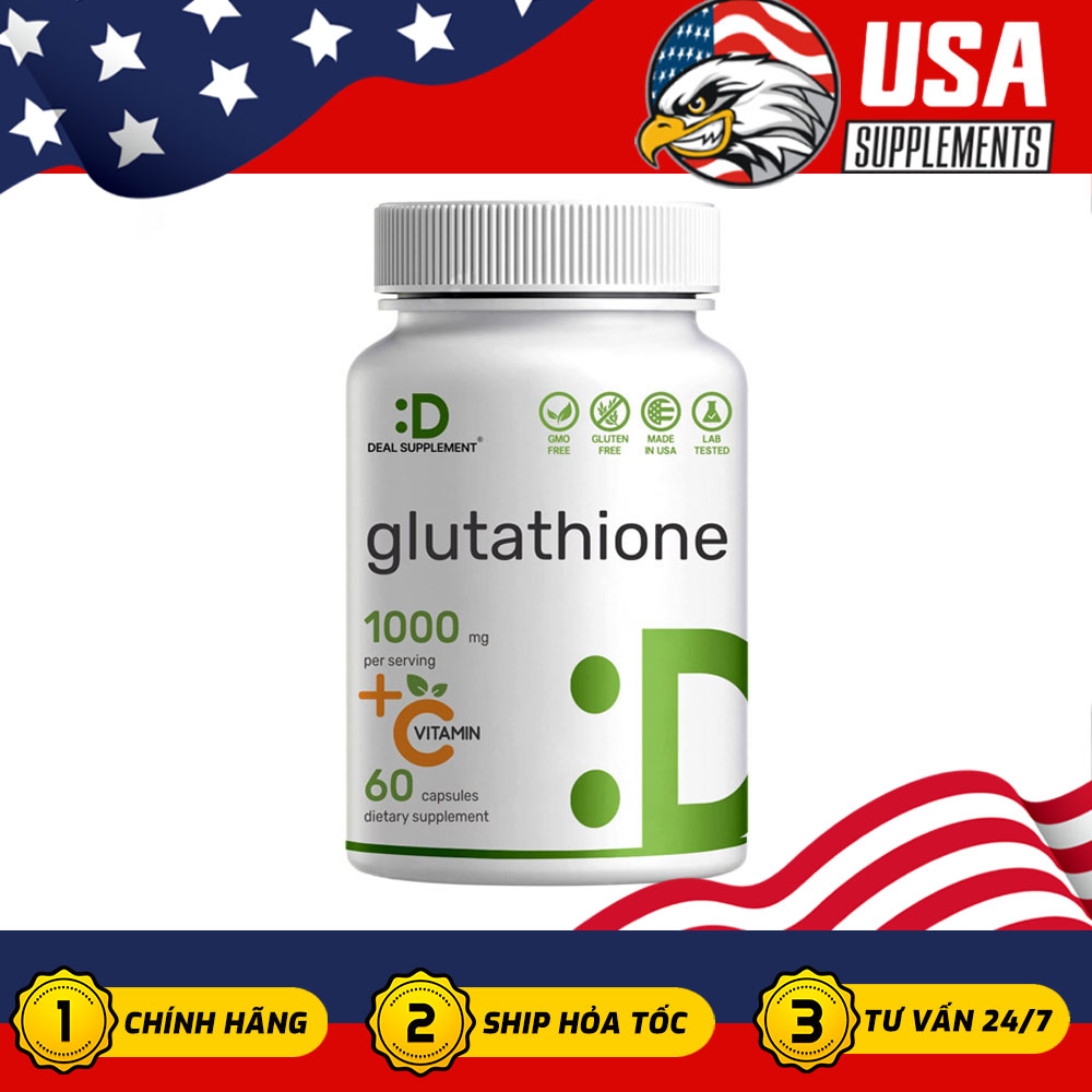 Deal Supplement Glutathione 1000mg + Vitamin CViên Uống Tăng cường miễn dịch chống oxi hóa hỗ trợ Trắng Da (60/120 Viên)