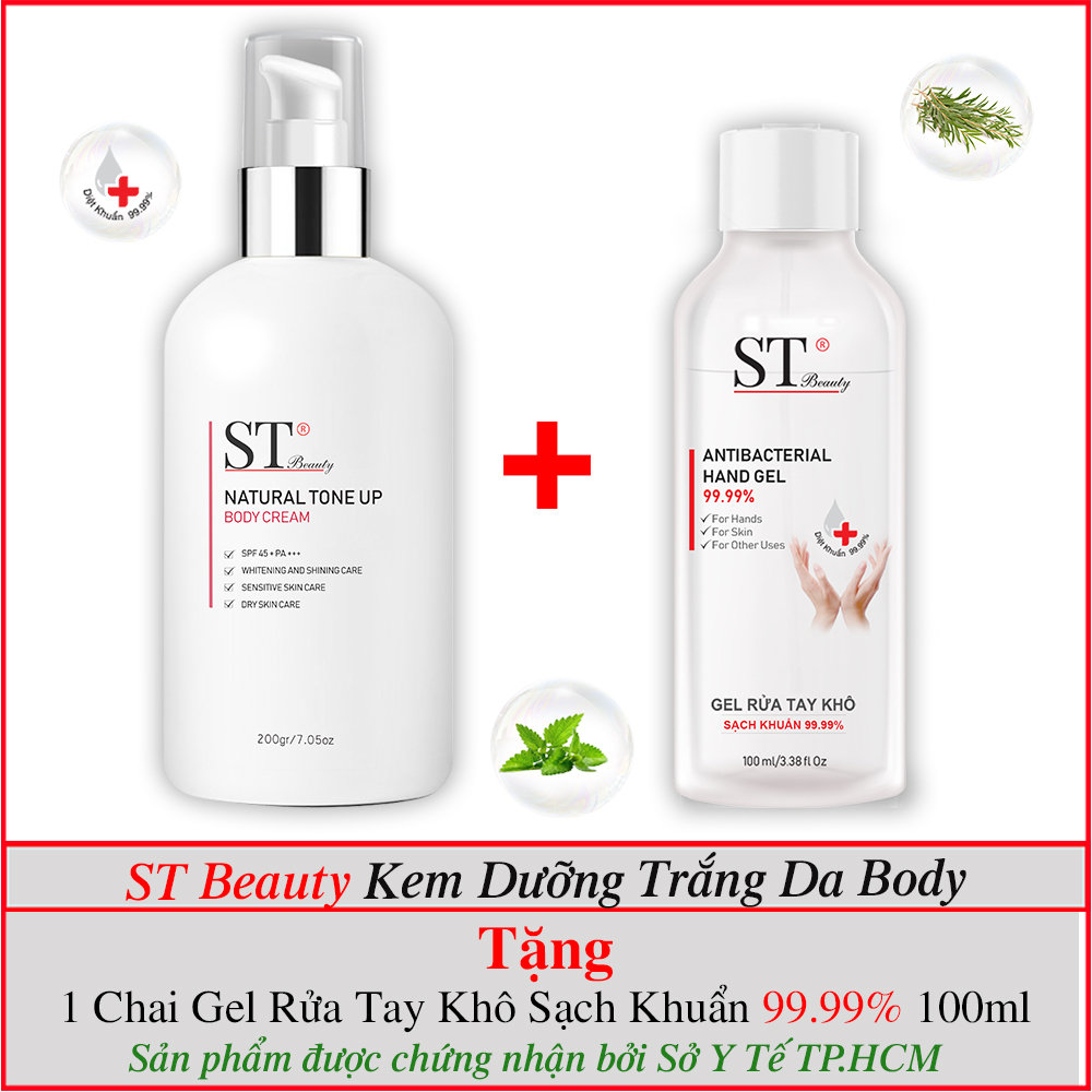 St Beauty Kem Dưỡng Thể Body Làm Trắng & Bật Tông Da Tự Nhiên 200G – Natural Tone Up Body Cream – Tặng 1 Gel Rửa Tay Khô St Beauty 100Ml