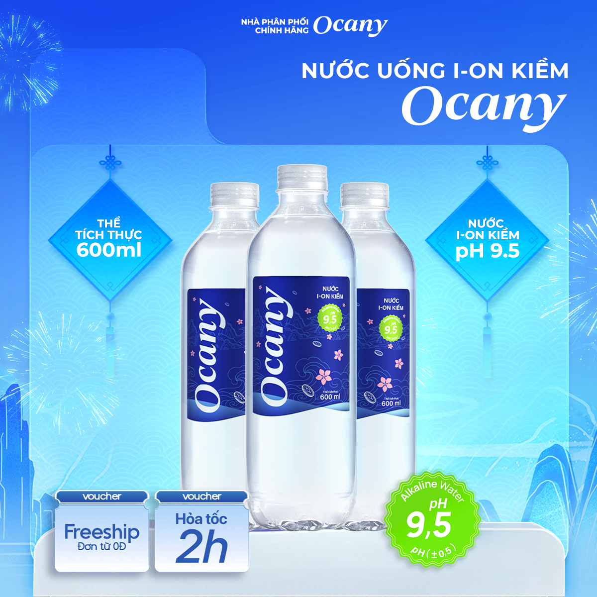 Nước uống ion kiềm Ocany chai 600ml