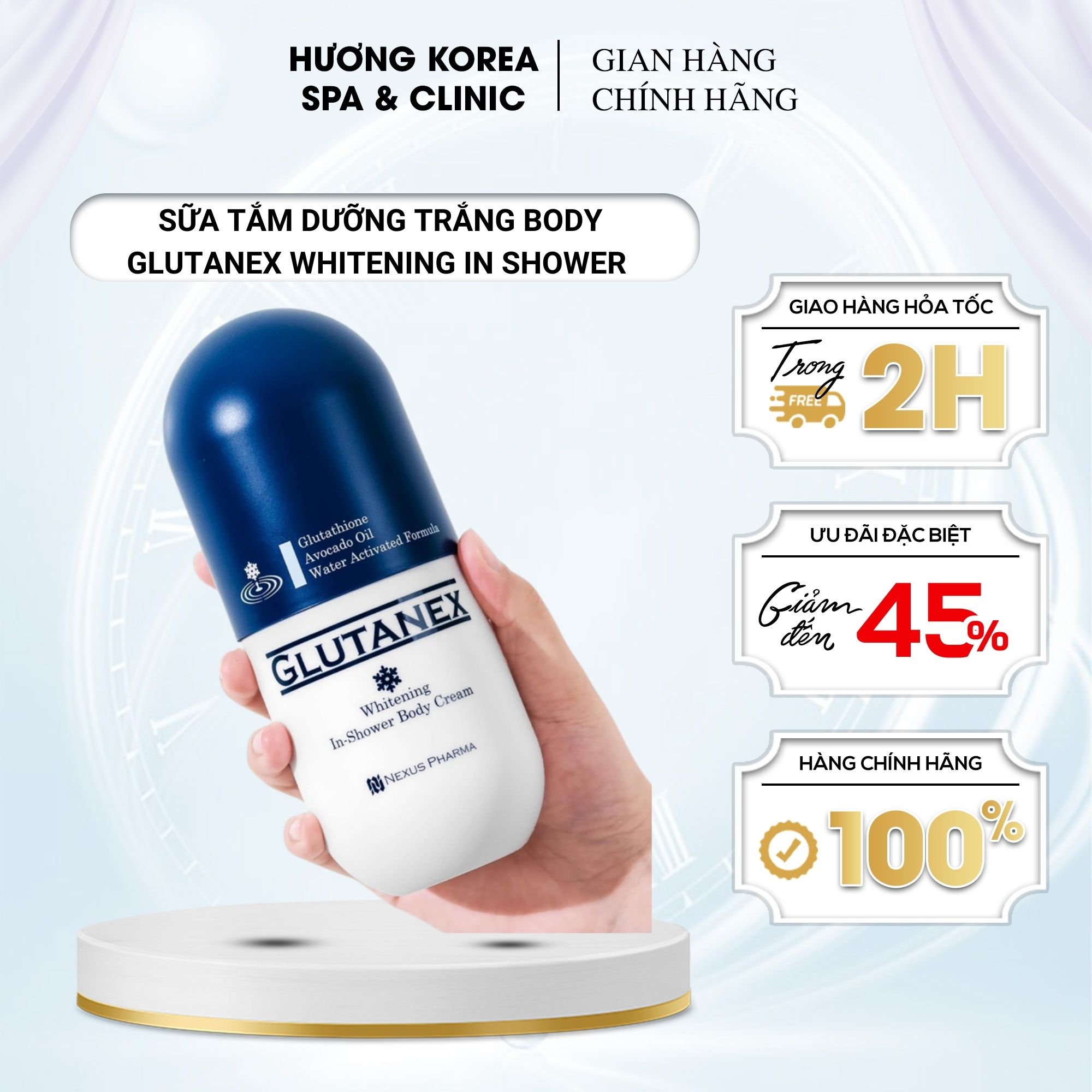 Sữa Tắm Dưỡng Trắng Body Glutanex Whitening In Shower Body Cream 300ml - Kem tắm kích trắng cấp tốc 