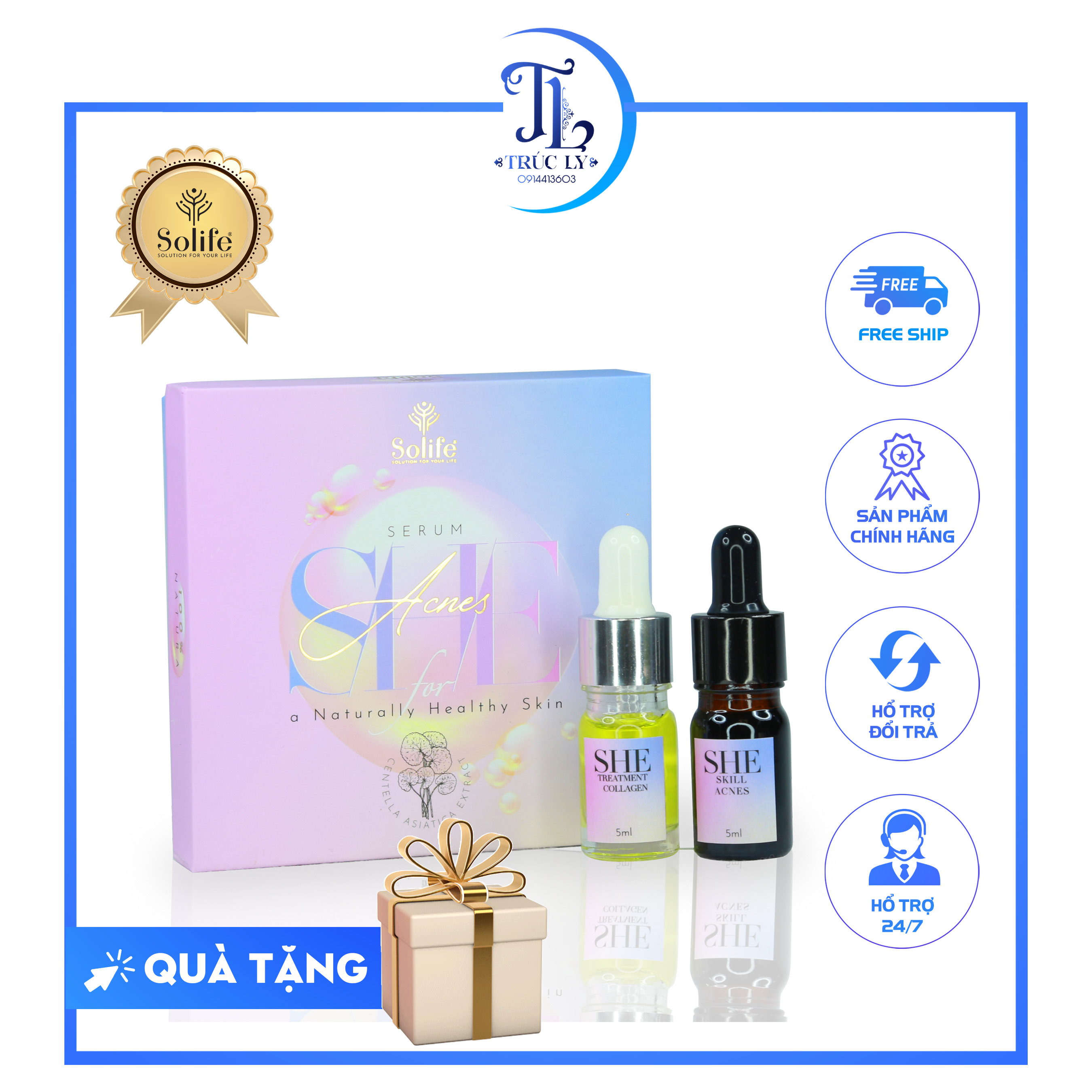 [FREESHIP] 2 LỌ SERUM ĐẶC TRỊ MỤN CỨNG ĐẦU LÂU NĂM AN TOÀN CHO DA  PHỤC HỒI DA HƯ TỔN – TRÚC LY SOLIFE