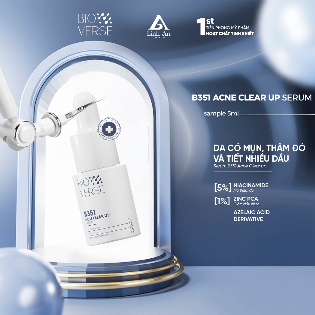 [Sample 5ml] Tinh Chất Niacinamide 5% + Zinc 1% Hỗ Trợ Mụn Bioverse B351 Acne Clear Up Serum 30ml