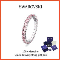 ♈ Swarovski ♈ Nhẫn thời trang nữ Nhẫn đá quý pha lê hồng cắt tròn bạc Sterling S925 Quà tặng Lễ tình nhân Quà tặng sinh nhật