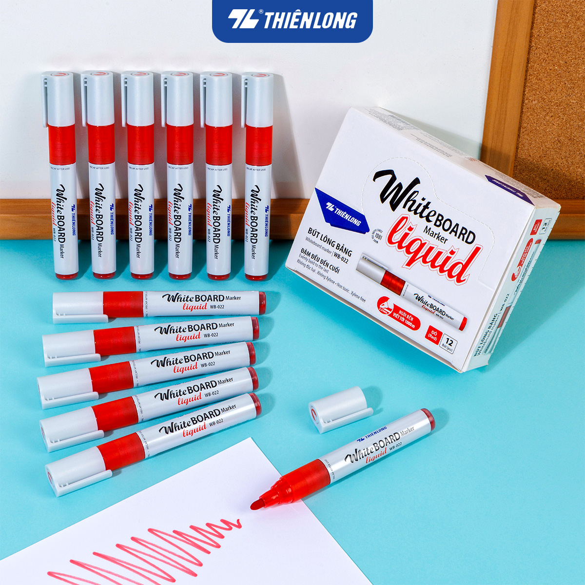 Combo 12 Bút lông bảng - Whiteboard Marker Liquid Thiên Long WB-022 - Không Xylene đầu 2.5 mm viết l