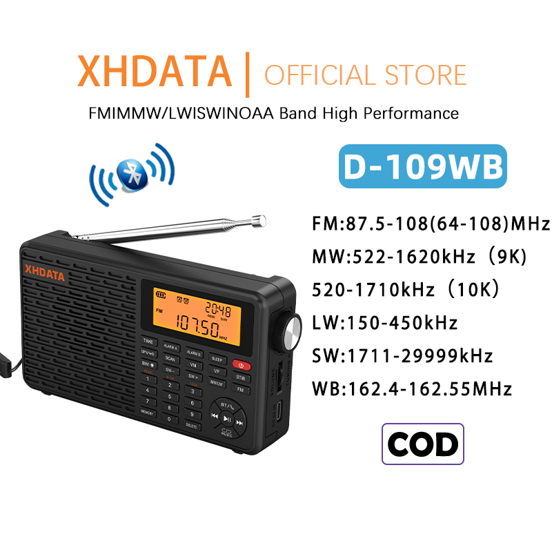 XHDATA D-109WB - Đài Phát Thanh Cầm Tay Kỹ Thuật Số AM/FM/SW/LW/WB, Màu Đen, Kích thước 5.9x3.07x1.45 inches