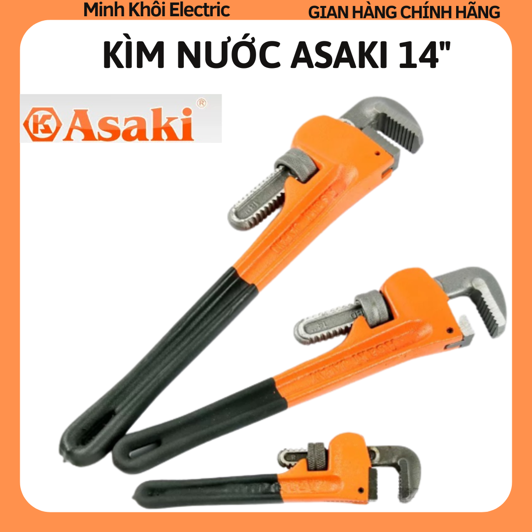 kìm nước mỏ lết răng asaki 14 inch  mỏ lết nước răng bọc nhựa sửa ống nước kìm nước miệng cá sấu asa