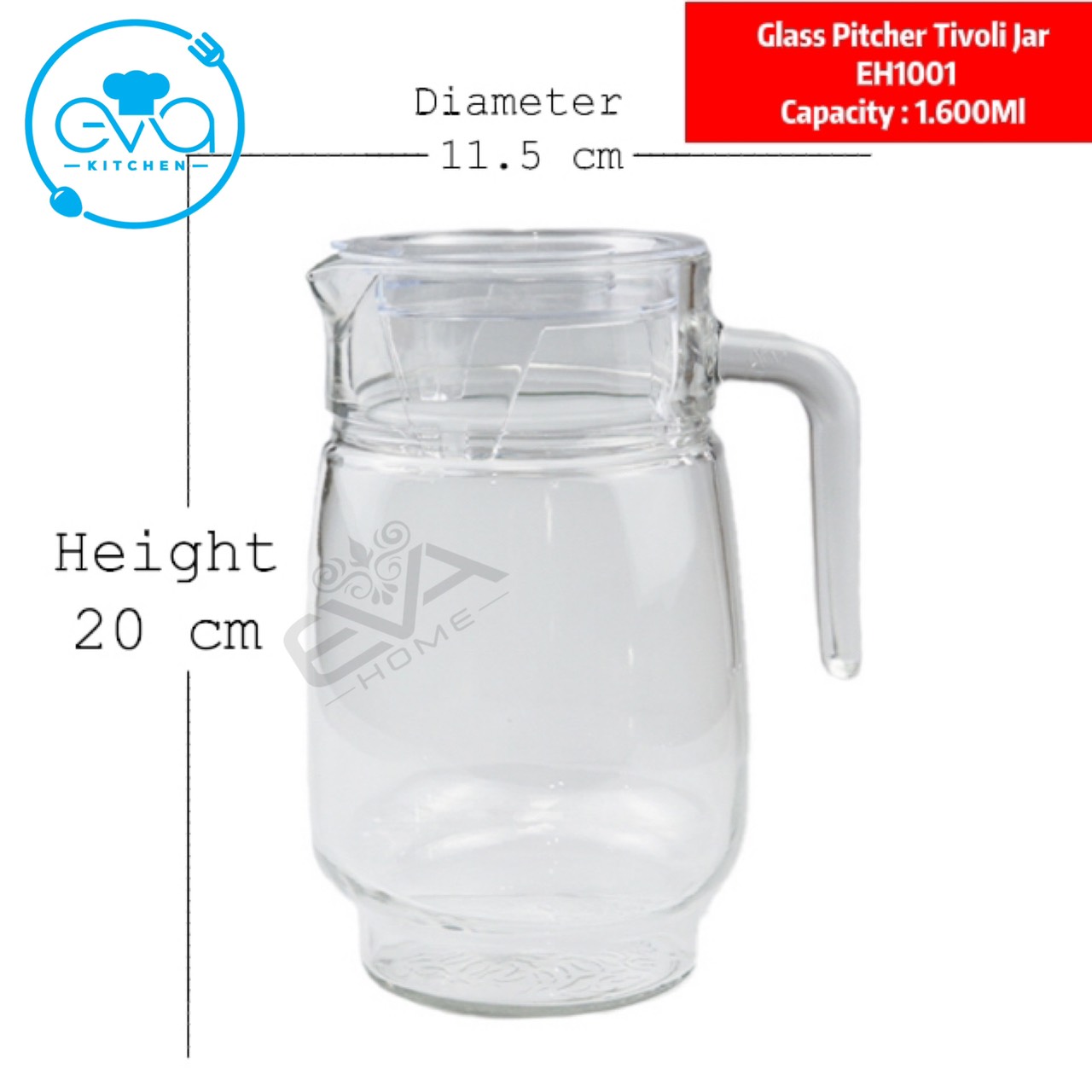 Bình Thuỷ Tinh Đựng Nước 1.7L Quai Cầm Miệng Rót Hoa Văn Vuông YZH33 Square Pattern Glass Pitcher Ja