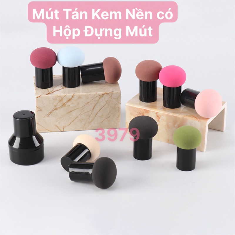 [Hcm]Mút Tán Kem Nền Cao Cấp Có Tay Cấm - Hộp Đậy