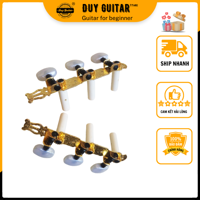 Bộ khóa đàn guitar Classic bằng sắt mạ màu vàng gold - Machine heads guitar Classic - Duy Guitar Store phụ kiện nhạc cụ đàn ghita