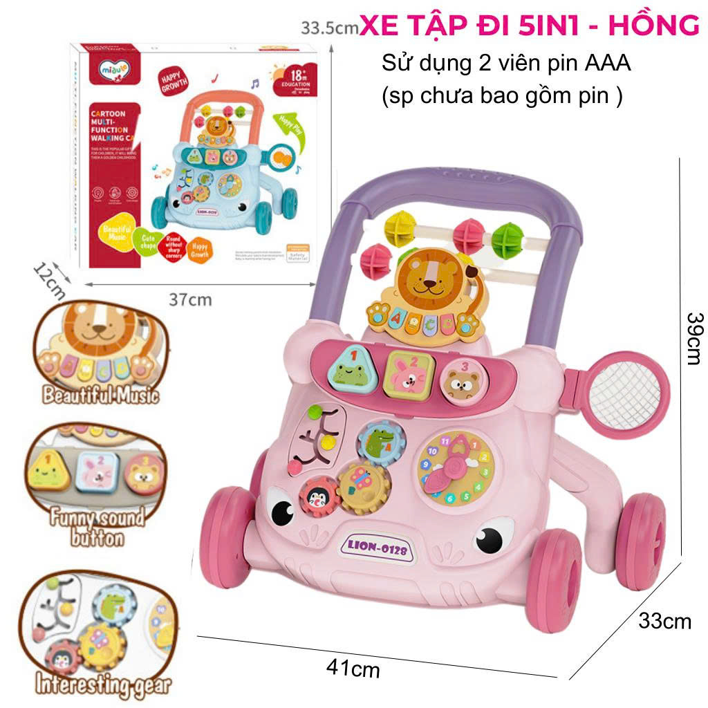 Xe Đẩy Tập Đi Đa Năng Sư Tử Cho Bé 5IN1 Đồ Chơi Xe Tập Đi Có Nhạc Chống Lật Chống Trượt Chống Vòng Kiềng Cho Bé