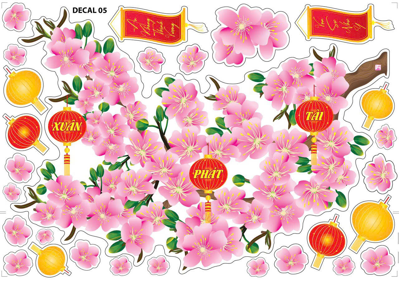 Decal hoa mai dán cửa kính trang trí tết 2025 - Decal trang trí Xuân ẤT TỴ có sẵn keo dán Decal dán 