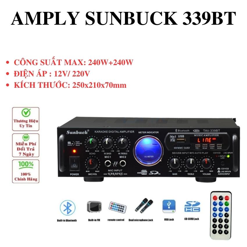 Amply bluetoth amly karaoke bluetooth Sunbuck 339bt bộ khuếc đại âm thanh xe hơi gia đình cao cấp dùng điện 12v hoặc 220v. BẢO HÀNH UY TÍN