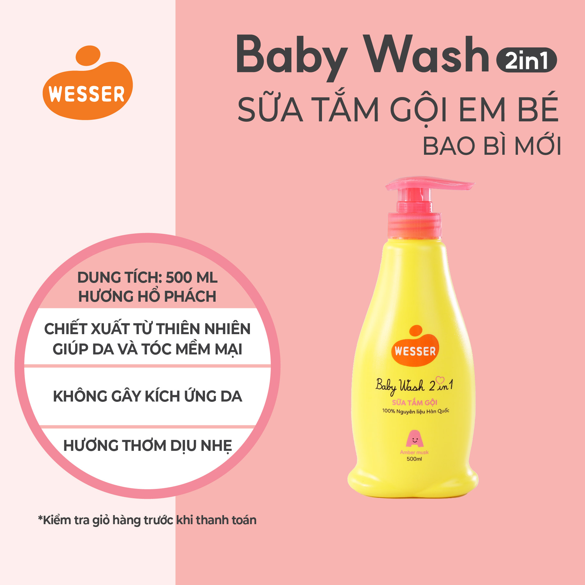 Sữa tắm gội Wesser 2 in 1 500ml [ BAO BÌ MỚI ]