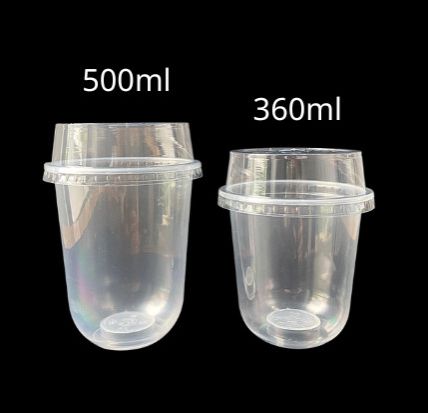 Lốc 50 Ly Nhựa PP Trơn Đáy Bầu Kèm Nắp Dung Tích 360ml 500ml 600ml 700ml Đựng Trà Sữa Cafe Nước Ép S