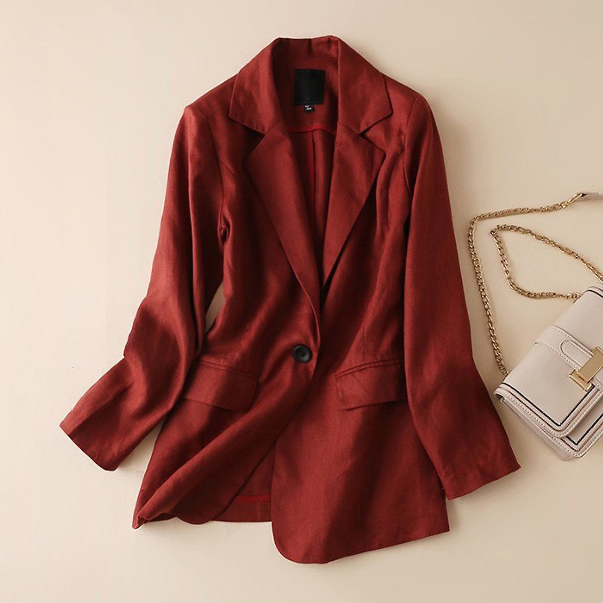 Áo vest blazer Linen nữ tay dài ve vuông túi bổ nắp trẻ trung chất vải Linen bột Premium (Trắng) có 9 màu lựa chọn