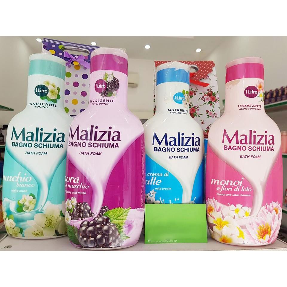 Sữa Tắm Dưỡng Ẩm Hoa Sứ Và Sen Trắng Malizia Bath Foam Cao Cấp Italy 1000Ml - Hàng Chính Hãng