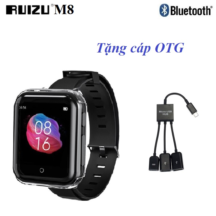 ( Quà tặng Cáp OTG 3 đầu) Máy nghe nhạc Bluetooth Ruizu M8 bộ nhớ 8G - Máy nghe nhạc dạng đồng hồ Ru