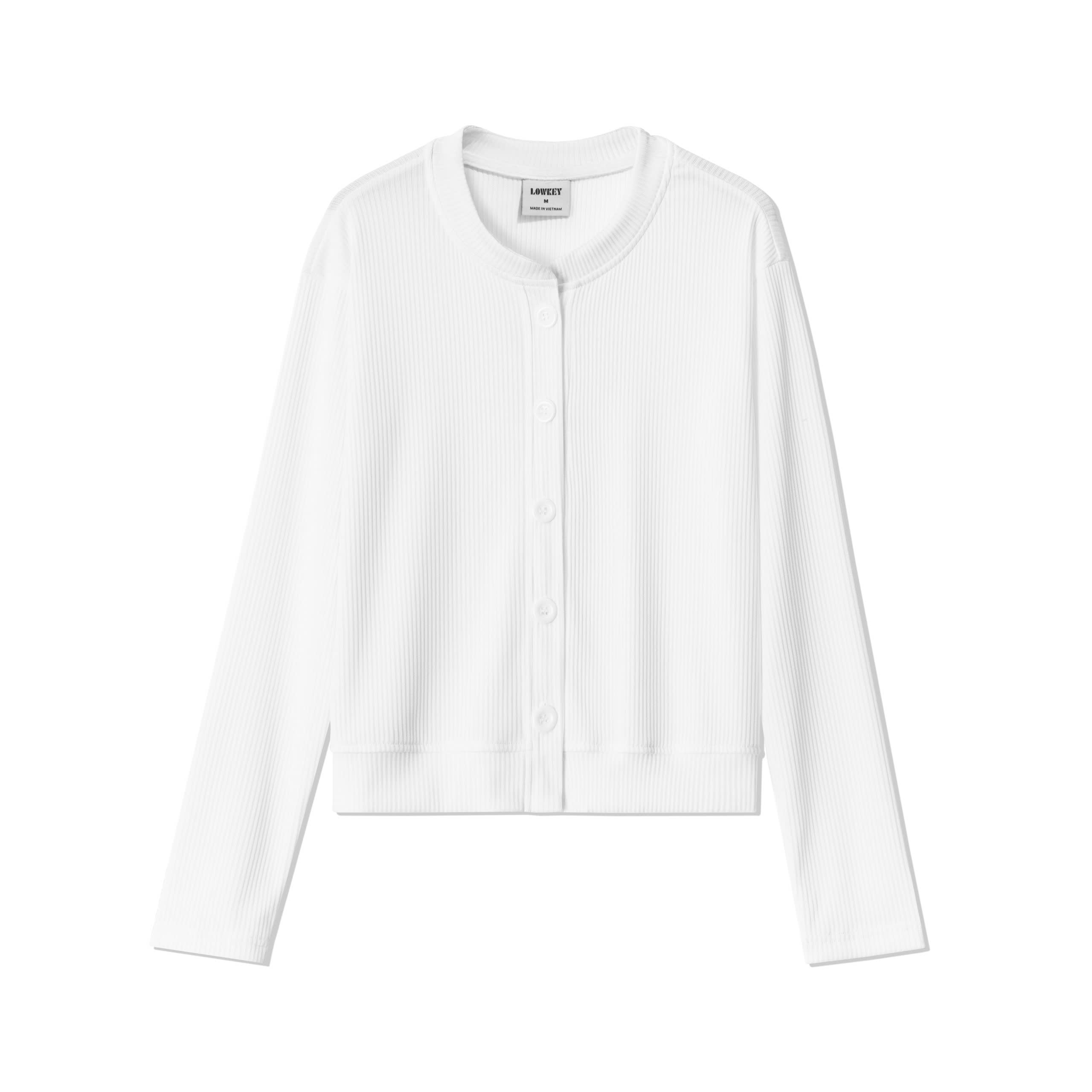 K5204 Áo khoác Cardigan nữ basic vải thun gân sọc len co giãn hai màu trắng đen