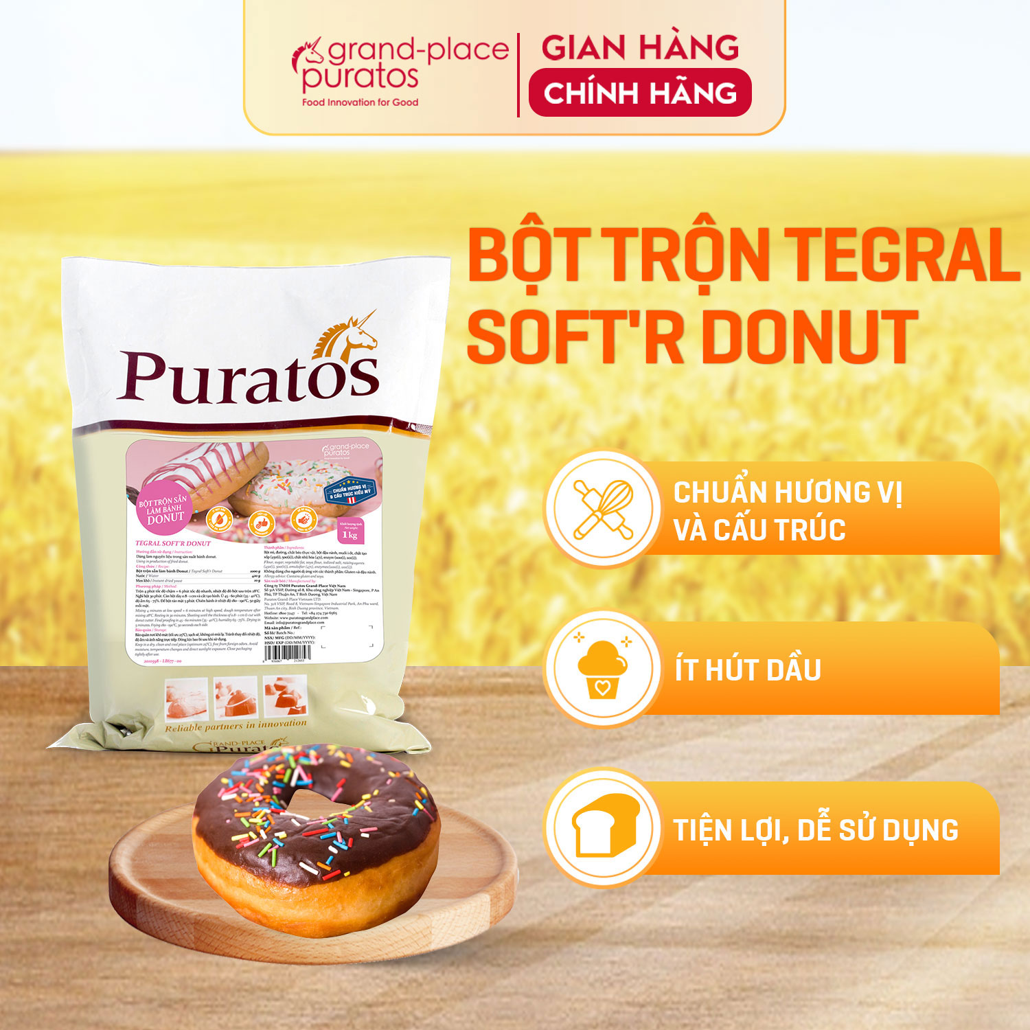 Bột Trộn Sẵn Bánh Donut Puratos Grand-Place VN-1 Kg-4017376