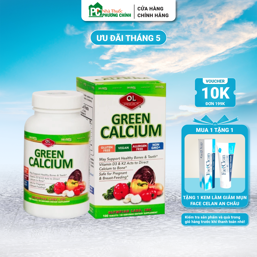Canxi Hữu Cơ Green Calcium Olympian Labs Nhập Khẩu Từ Mỹ - Bổ Sung Canxi Mát Cho Bà Bầu &amp; Mẹ Sau Sinh (Hộp 100 Viên)