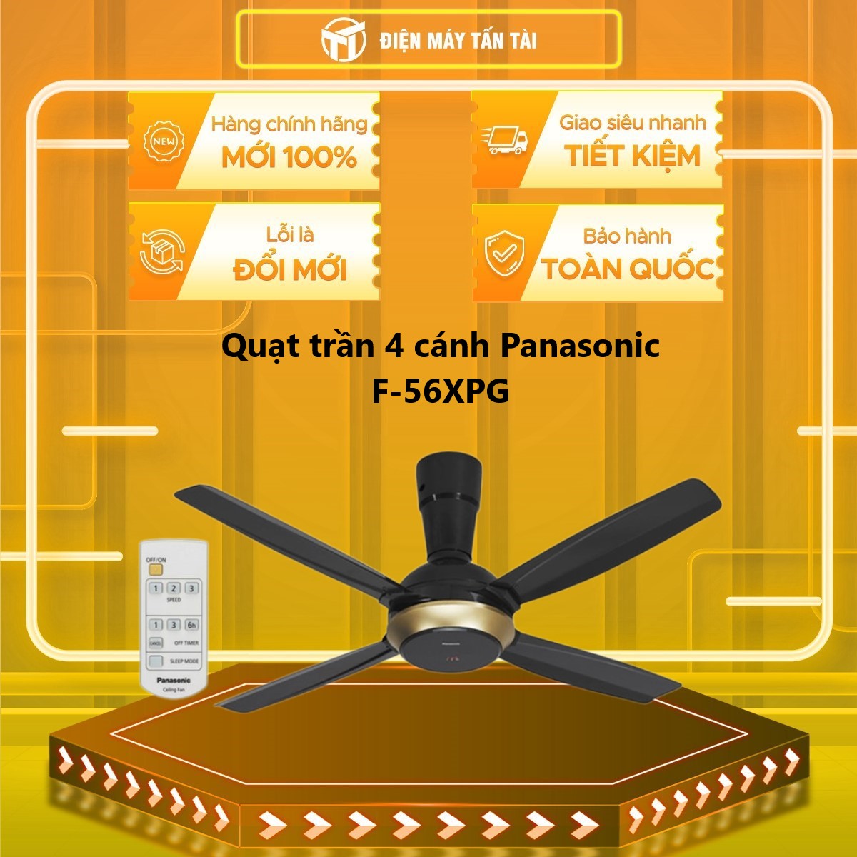 Quạt trần Panasonic F-56XPG 4 cánh, màu Đen, 55.12 inches, 220V, 59W