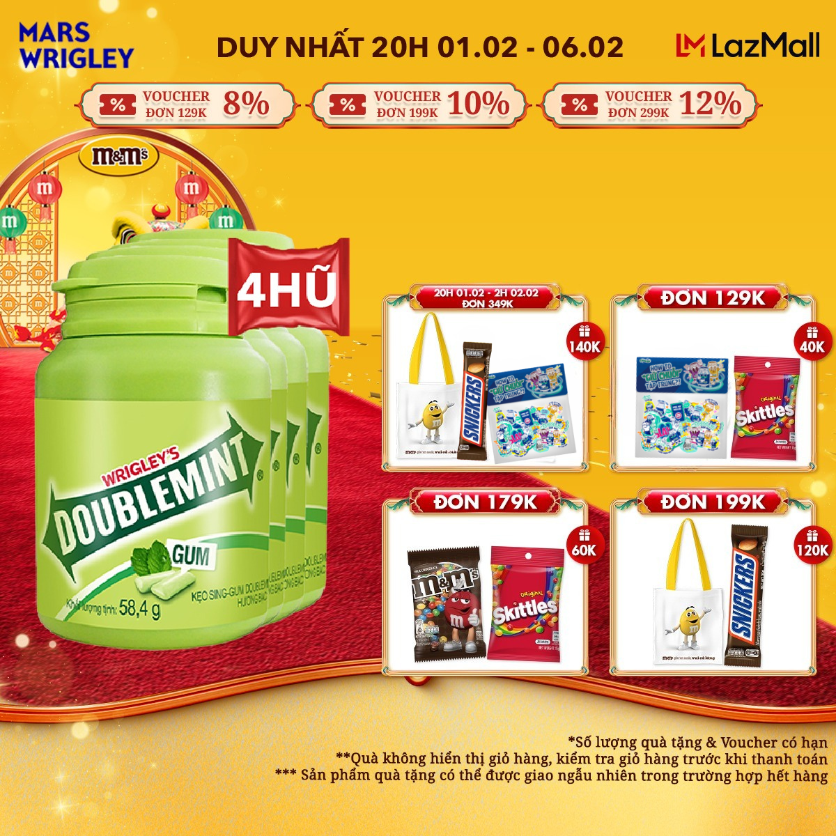 [20H 5-17.1 - Quà Tặng năm mới - Voucher đến 40K] Combo 4 hũ kẹo Sing-gum Doublemint hương bạc hà hũ