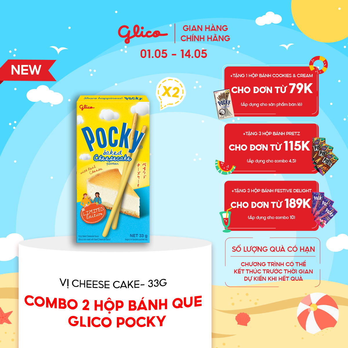 Combo 2 hộp Bánh que Glico Pocky vị bánh nướng phô mai 33gr ( Limited Edition)