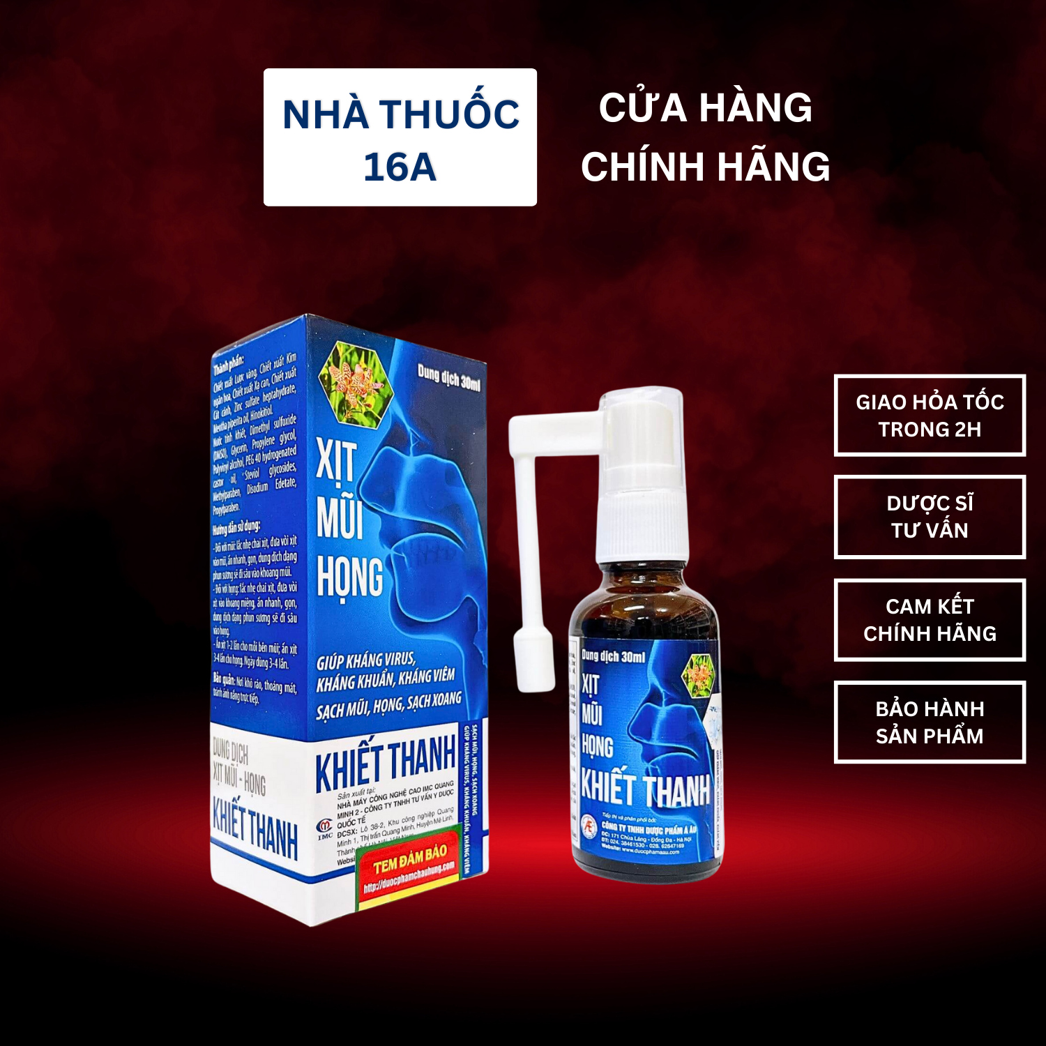 XỊT MŨI HỌNG KHIẾT THANH - DATE 2026 - DƯỢC PHẨM Á ÂU - GIÚP LÀM SẠCH GIẢM NGẠT MŨI SỔ MŨI ĐAU RÁT HỌNG - CHAI 30 ML