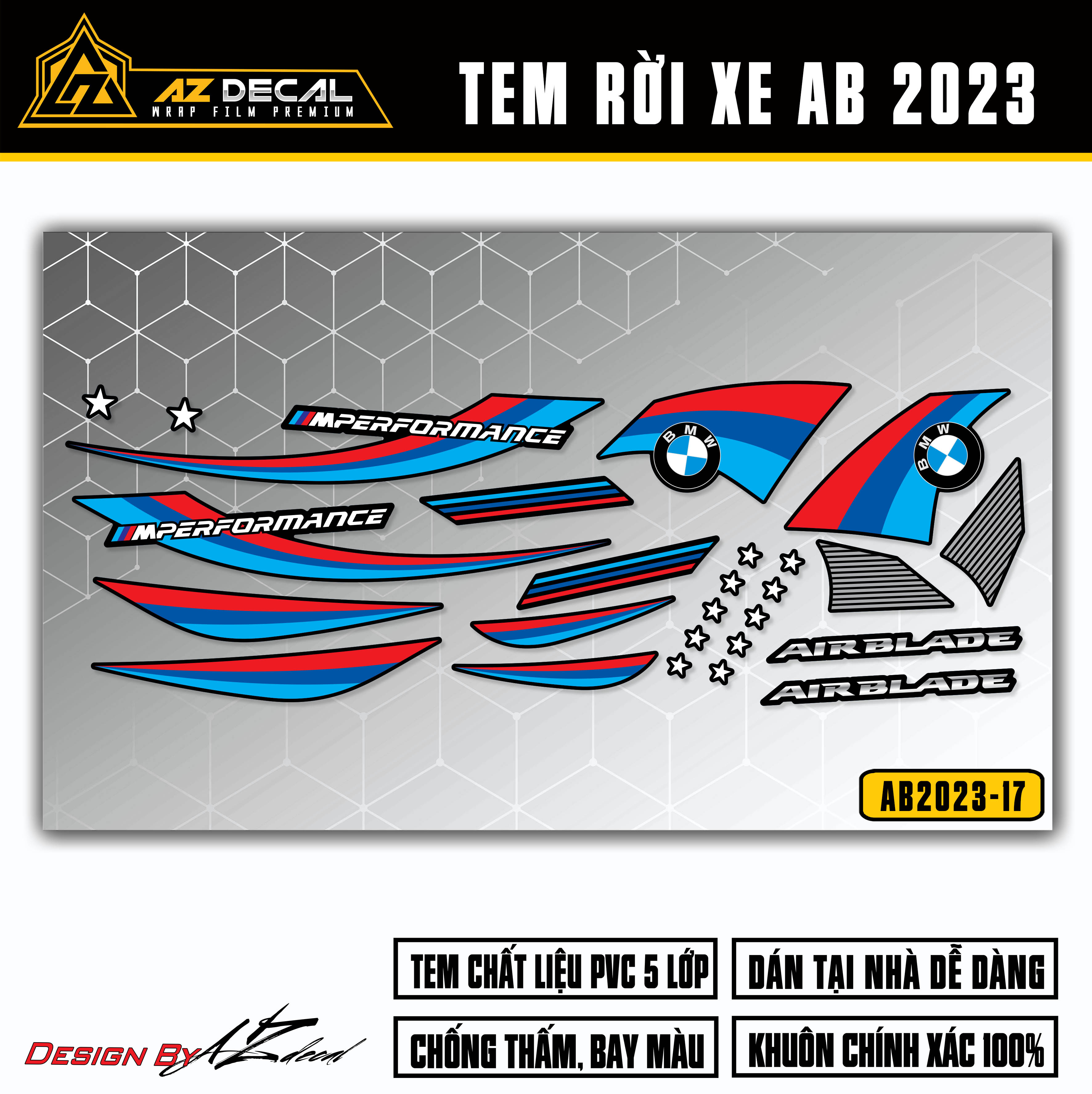 Tem AirBlade 2023 Mẫu Performance | AB2023-17 | Team Decal Hình Dán Xe Máy AB Air Blade 125 160 Chốn