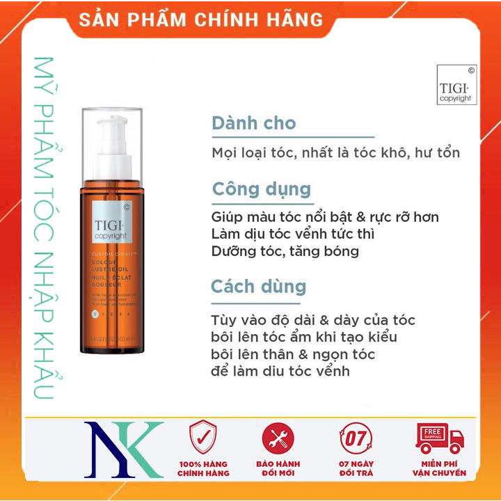 [Hcm]Tinh Dầu Dưỡng Màu Tigi Colour Lustre Oil 100Ml