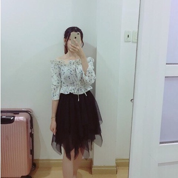 Chân váy dài nhiều tầng chân váy voan lưới xếp ly chéo xòe bồng CV27