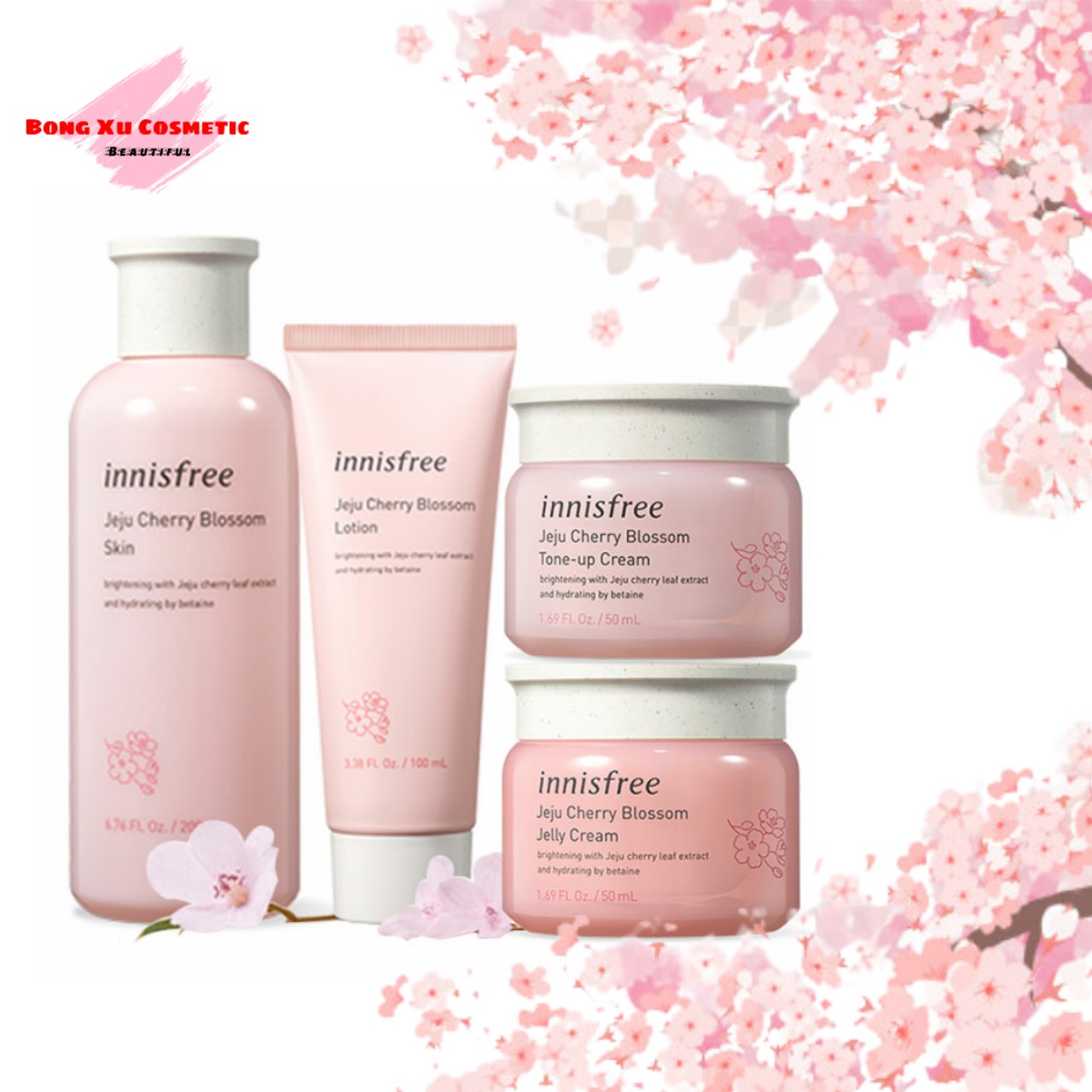 (Chính Hãng) Bộ Sản Phẩm Chăm Sóc Da Innisfree Jeju Cherry Blossom Full Size 4 Món