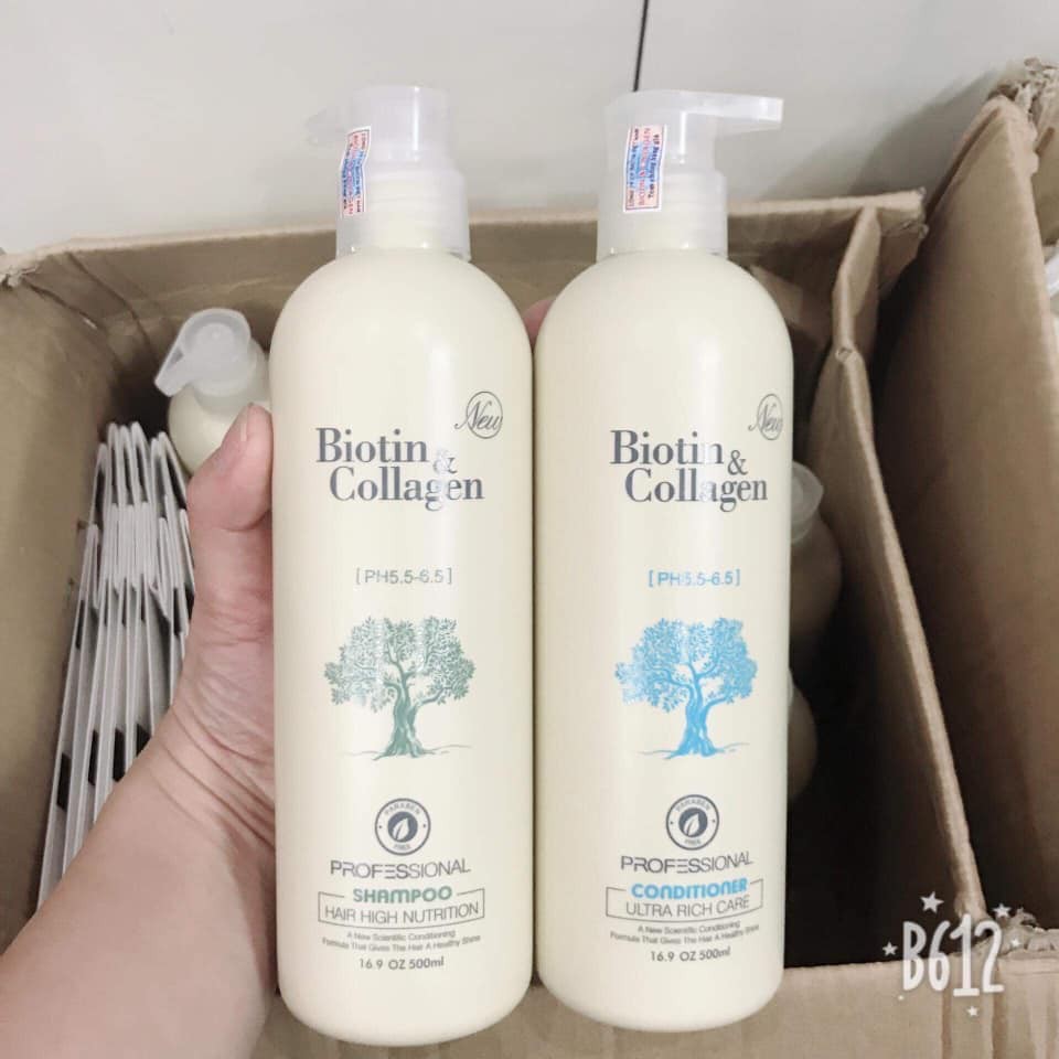 Bộ dầu gội xả Biotin collagen trắng phục hồi ngăn rụng kích thích mọc tóc 1000mlx2
