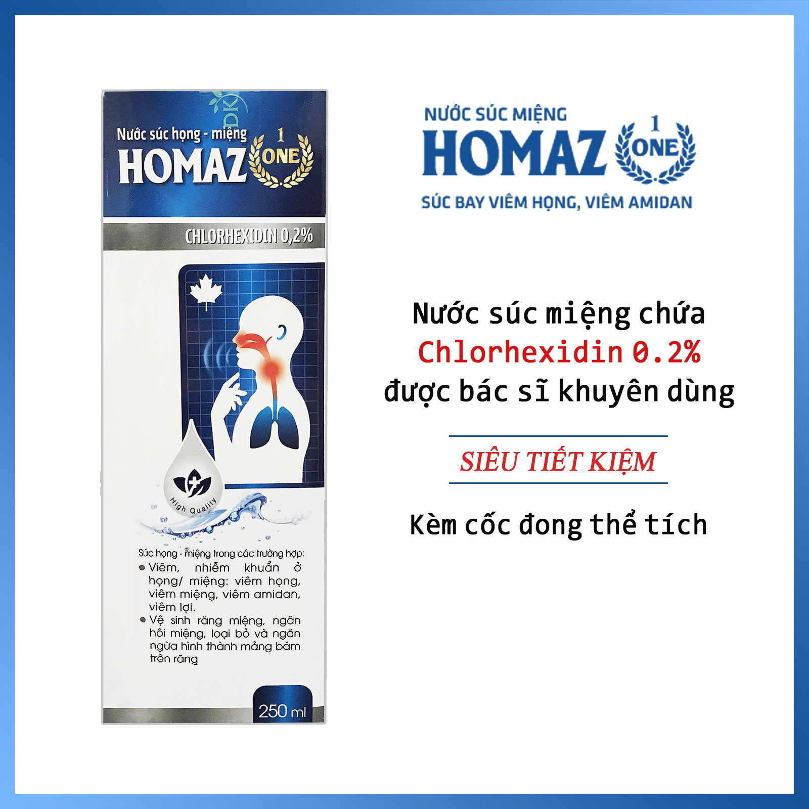 Nước Súc Miệng Họng Diệt Khuẩn Homaz One Chai 250Ml - Thành Phần Chlorhexidin Được Bác Sĩ Khuyên Dùng