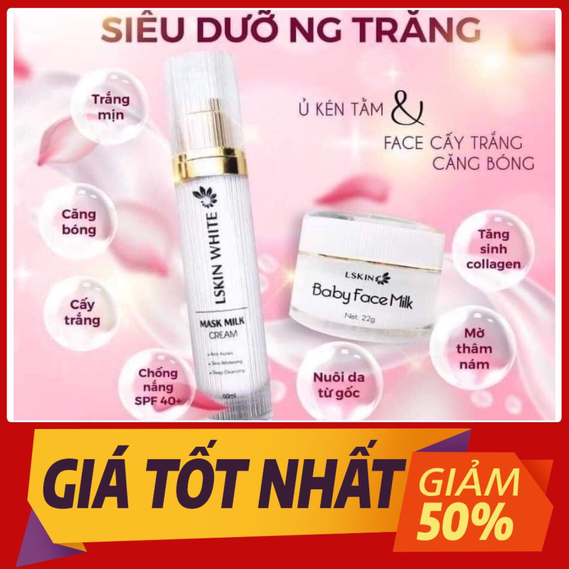 Combo Ủ Trắng Kén Tằm+Baby Face Milk (Giá Hủy Diệt)Combo Dưỡng Trắngchống Nắng .Văng Bóng