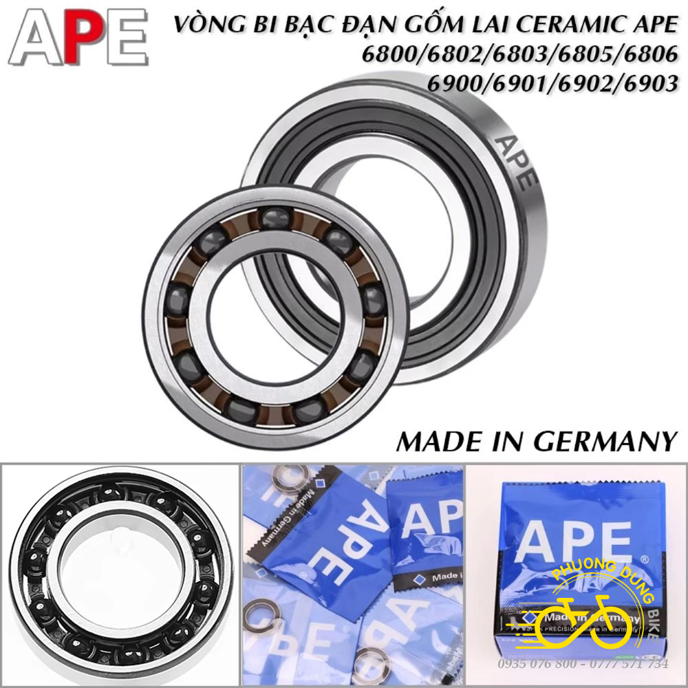 Vòng bi bạc đạn gốm lai Ceramic APE GERMANY 15267 17287 6901 6902 6903 6802 6803 6805 6806 cho xe đạ