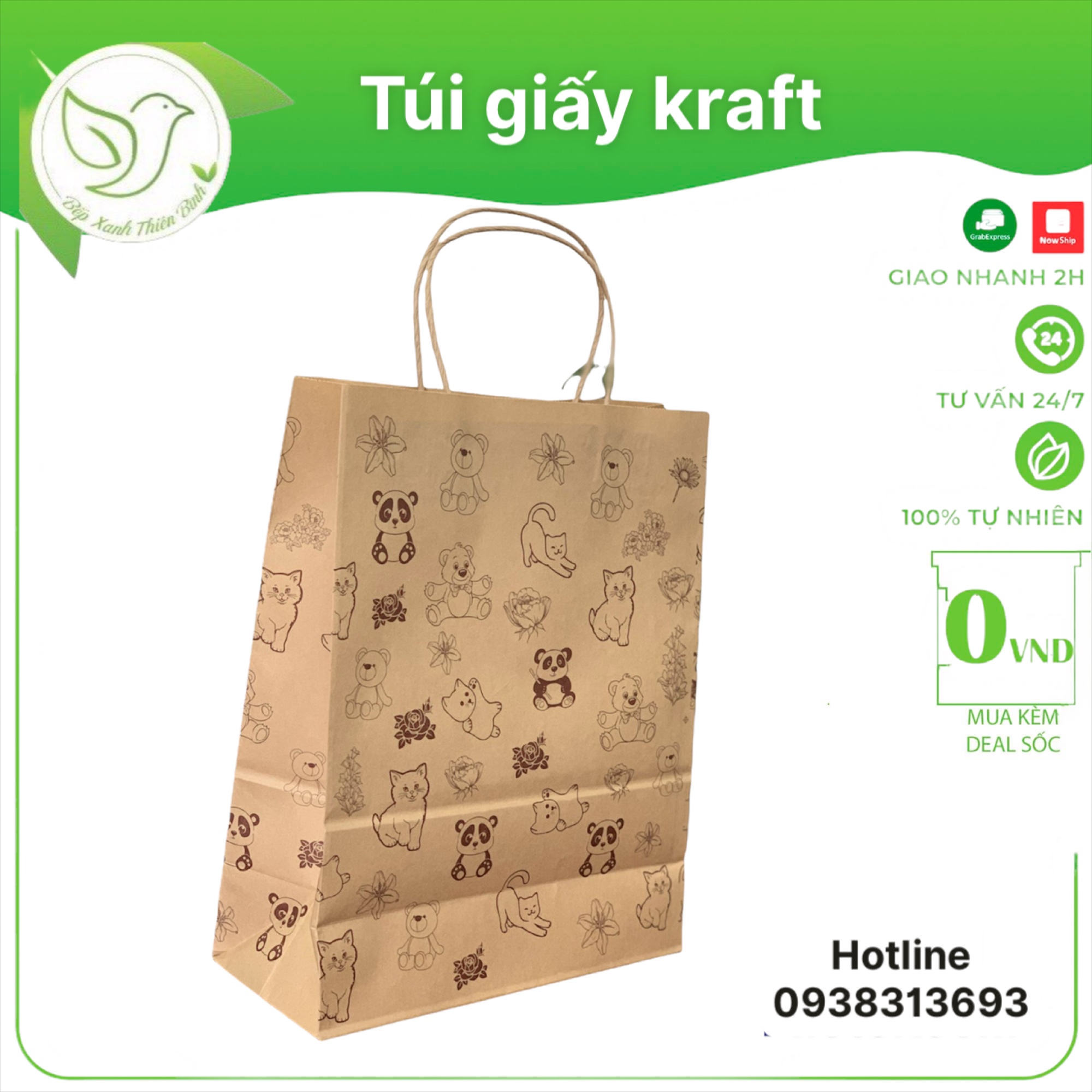 10 Túi đựng quà in hình dễ thương túi giấy Kraft có quai chắc chắn bền bỉ an toàn với môi trường