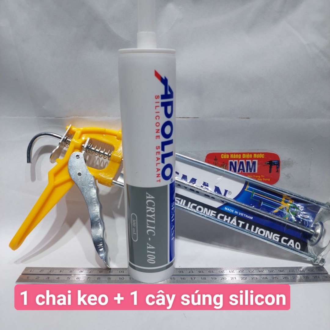 KEO SILICON APOLLO Acrylic Sealant A100 màu trắng sữa hoặc cây súng bắn keo silicon hoặc 1 chai keo 