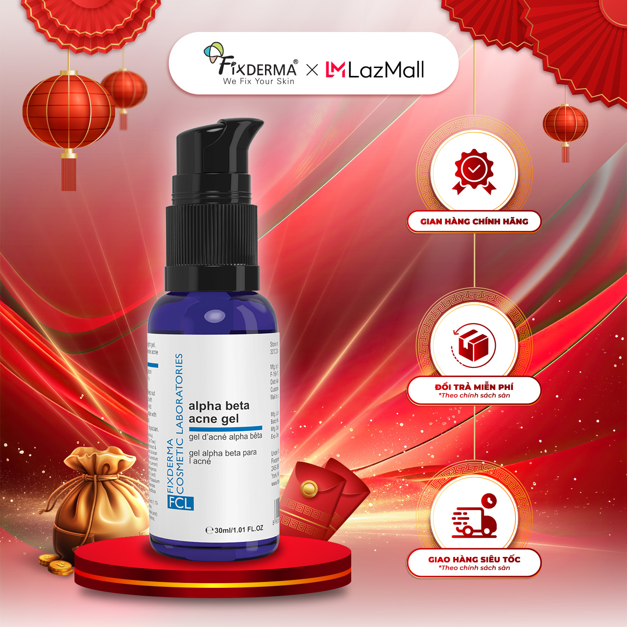 Chấm Mụn FIXDERMA Alpha-Beta Acne Gel Hỗ Trợ Giảm Mụn Điều Tiết Bã Nhờn Cho Da 30ml - Hùng Lợi