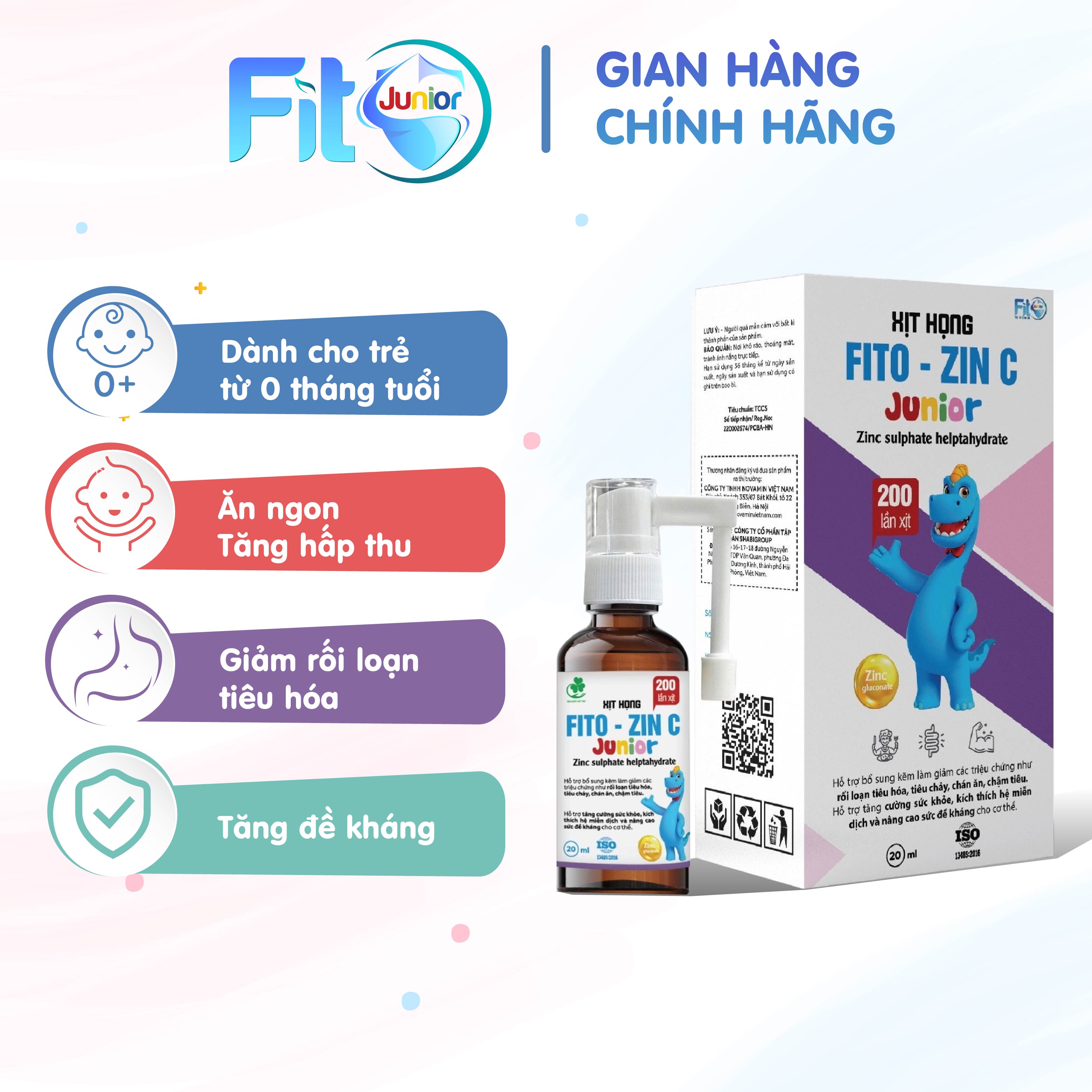 Xịt Kẽm Hữu Cơ ZinC Fit Junior Giúp Bé Ăn Ngon Tăng Hấp Thu Giảm Ốm Vặt Lọ 20ml Hàng Chính Hãng