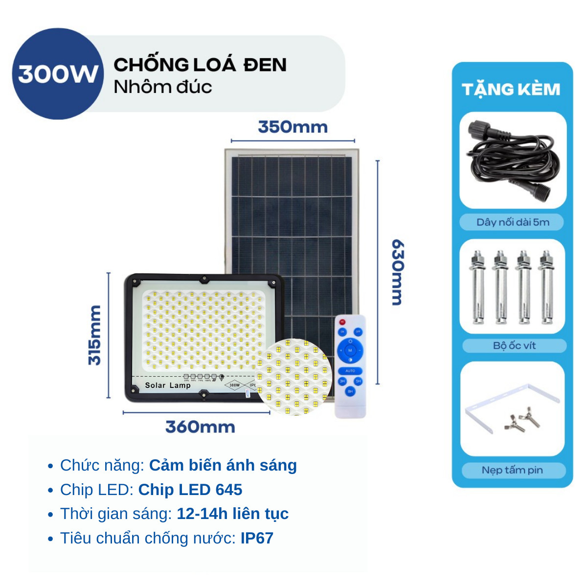 Đèn năng lượng mặt trời ATH LIGHTING loại đèn năng lượng sân vườn cao cấp thế hệ mới chống loá đế tản nhiệt nhôm chống nước tuyệt đối IP66
