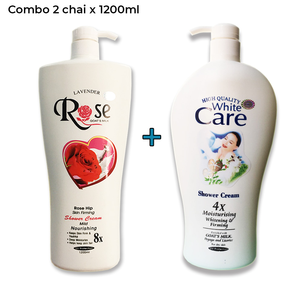 [Hcm][ Combo 02 Chai ] Sữa Tắm Rose 8X 1200Ml + Sữa Tắm Dê White Care 4X 1200Ml Chai To Khổng Lồ. (Date : 01/2023)